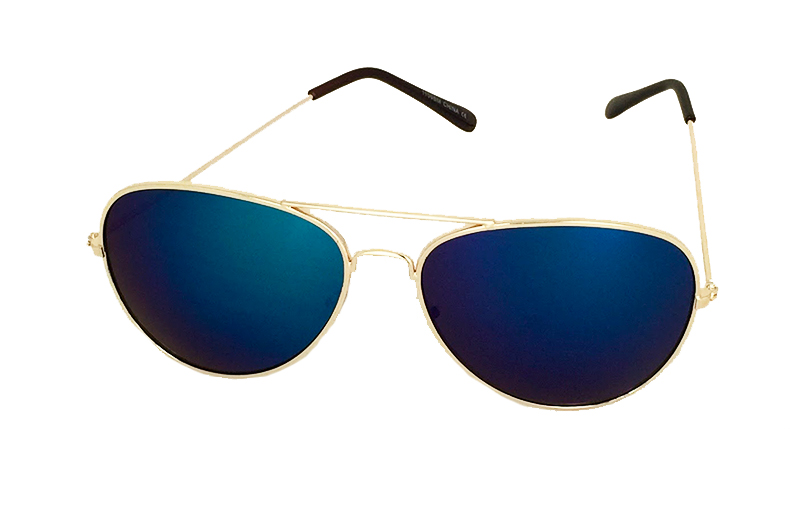 Pilotenbril met blauwe spiegel glazen.