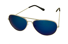 Zilveren pilotenbril met blauwe multi-gekleurde glazen.