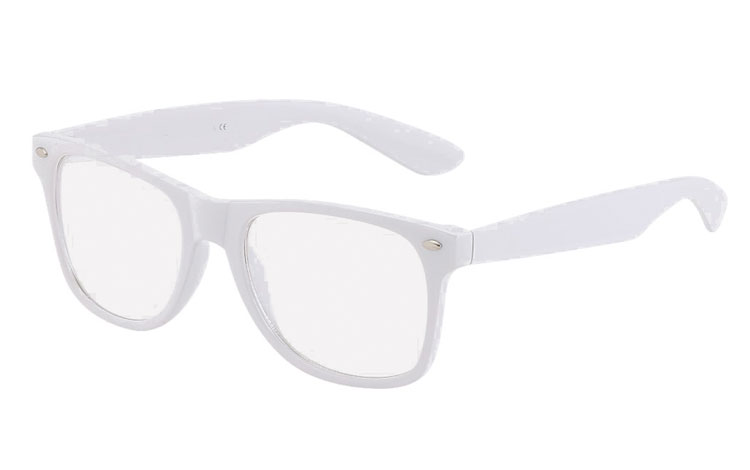 Witte bril met helder glas, wayfarer design
