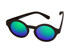 Modieuze zonnebril. Mat zwart met spiegelglas