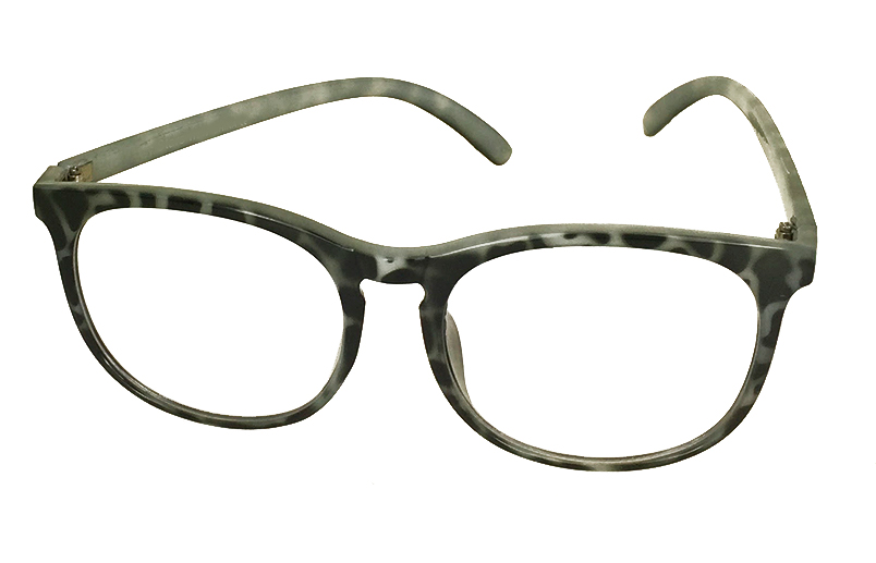 Brillen zonder sterkte met heldere glazen in grijs-zwart ontwerp.