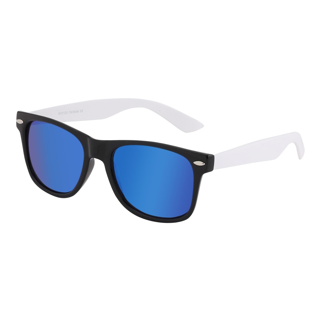 Zwarte wayfarer zonnebril met wit montuur en multicolor glas - Design nr. 1066